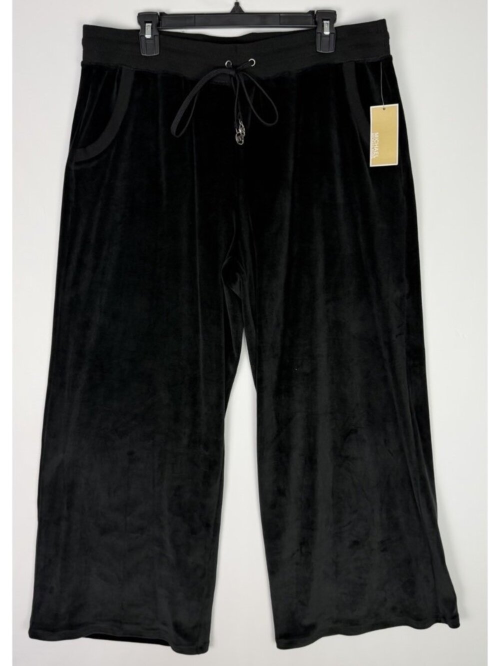 Michael Kors Velour Wide Leg Pants Women's Size XL Black Drawstring Lounge NWT